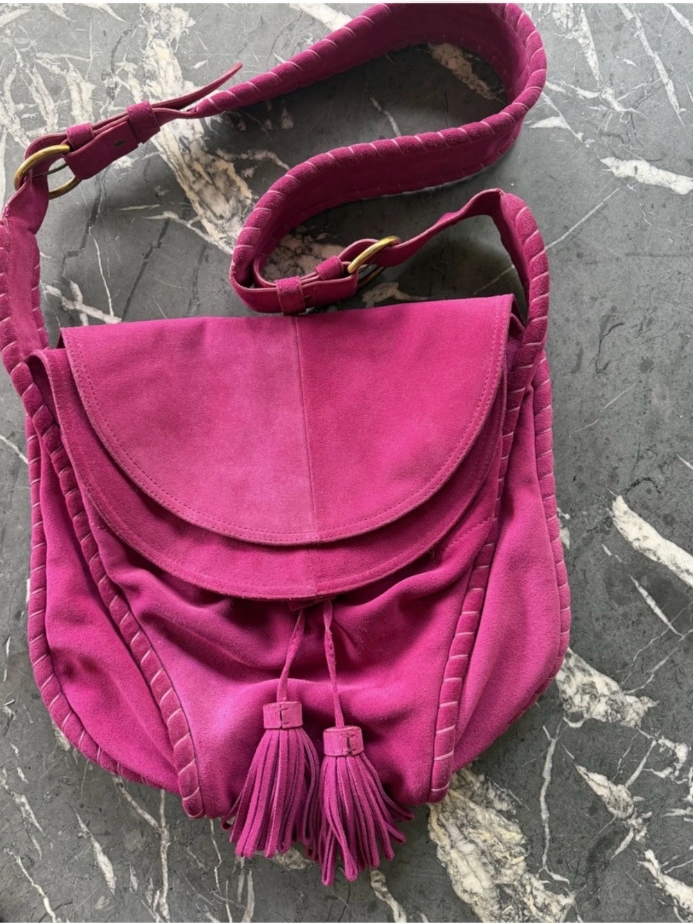 Vanessa Bruno Fuchsia Suede Tassel Crossbody Bag